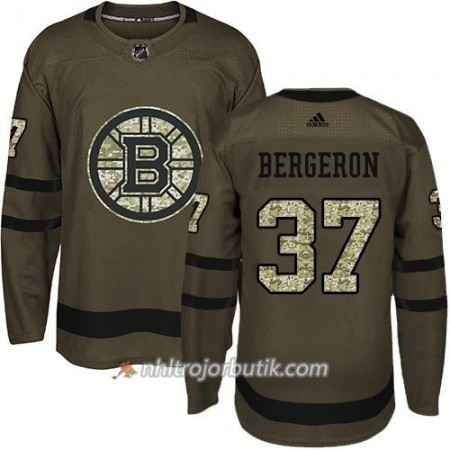 Män Ishockey Boston Bruins Tröja Patrice Bergeron 37 Adidas 2017-2018 Camo Grön Authentic